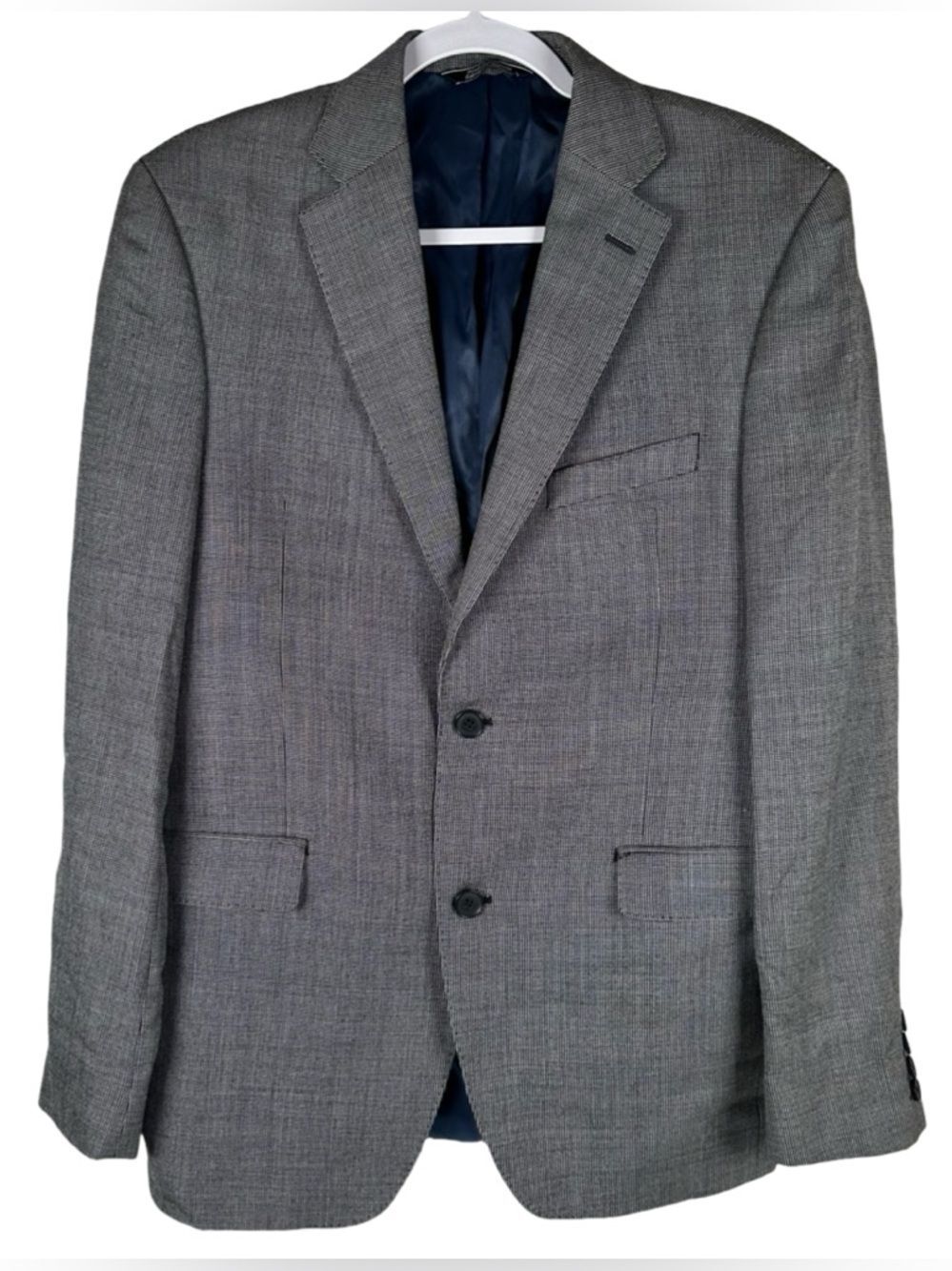 Saks Fifth Avenue men 40R black gray Silk wool plaid blazer sport coat